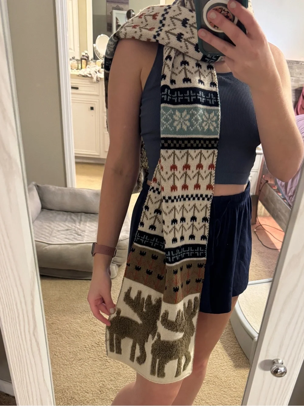 Cozy Fair Isle Moose Knit Scarf